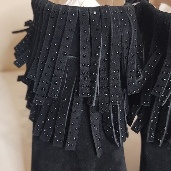 Brand NEW Peep Toe Black Frindge Bootie Boots 7.5 RETAIL 300 BCBGMAXAZRIA - Picture 3 of 9